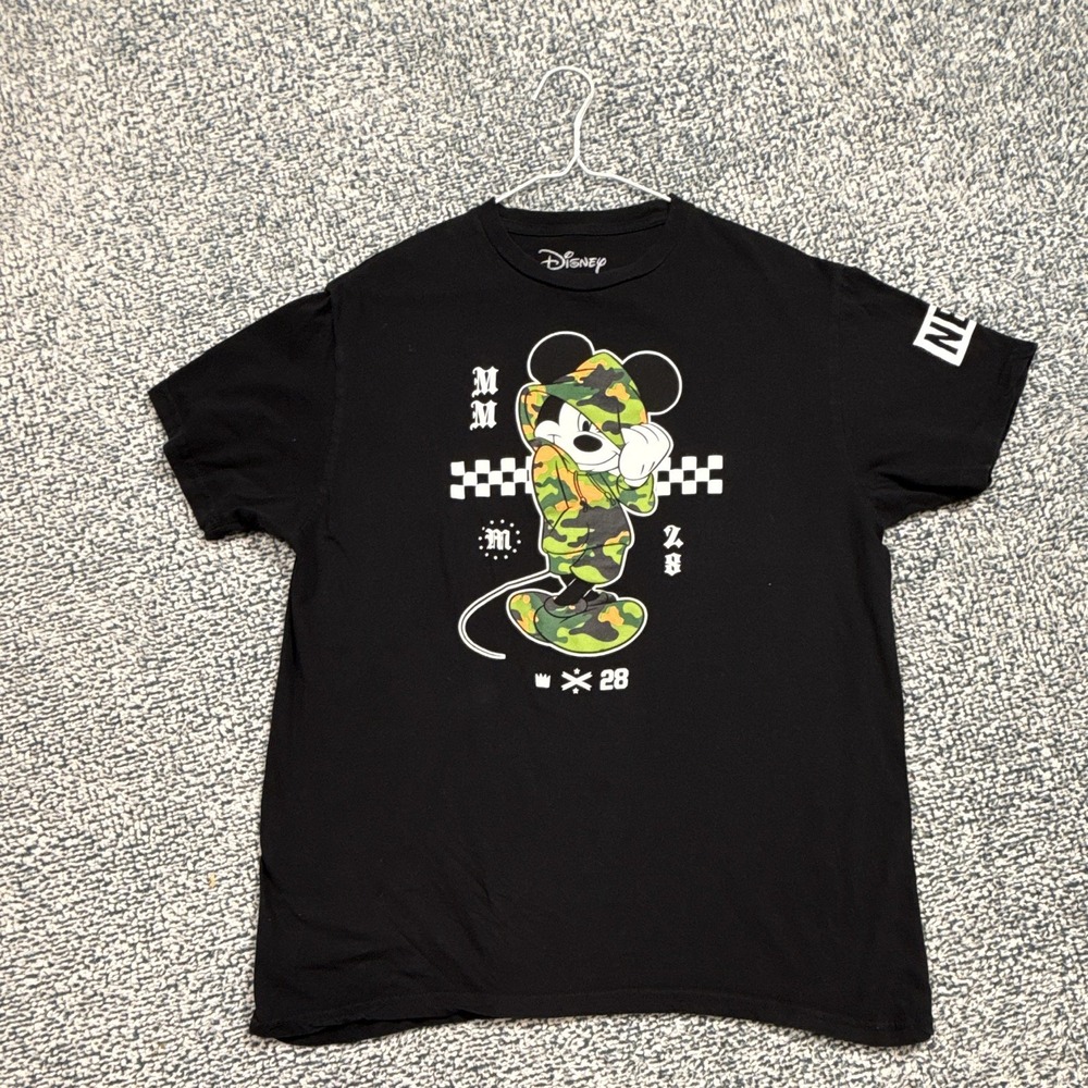 Disney x Neff Mickey Mouse Camo Graphic Black T-Shirt Men's L Short Sleeve Crew